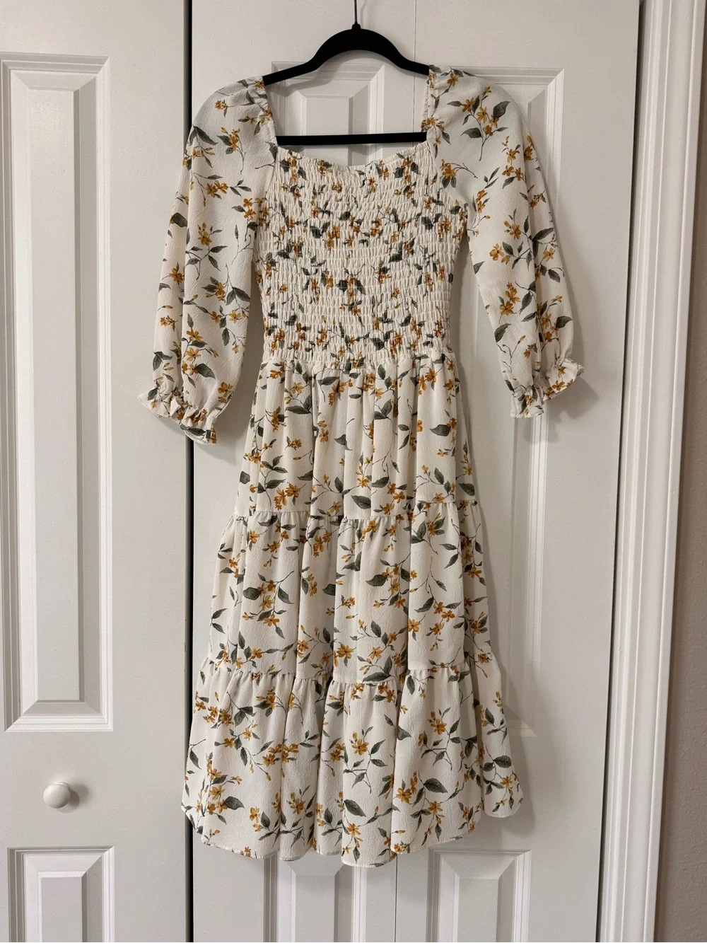 Baltic Born Cream Midi Dress with Yellow Floral Print Size XS